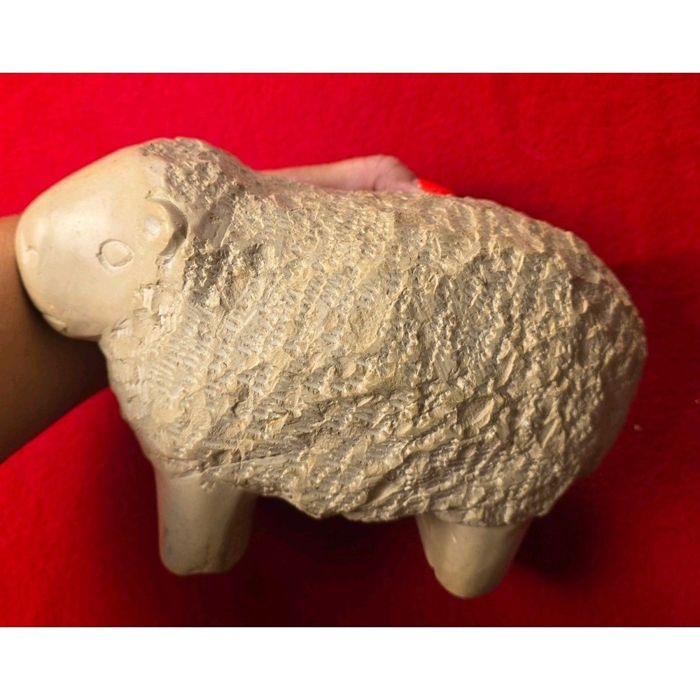Vintage Hand Carved Stone Sheep Figurine Primitive Folk Art Animal Sculpture